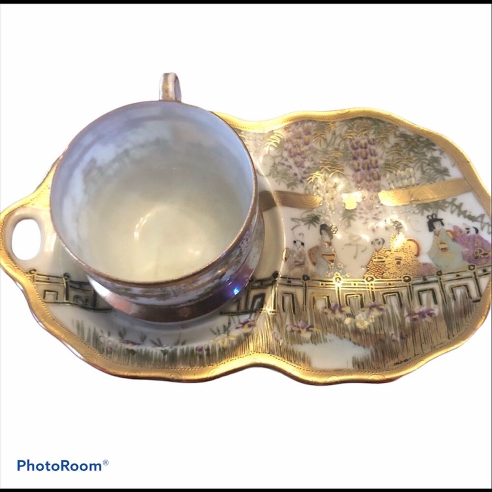 Early 20c Japanese Kutani tea plate and cup